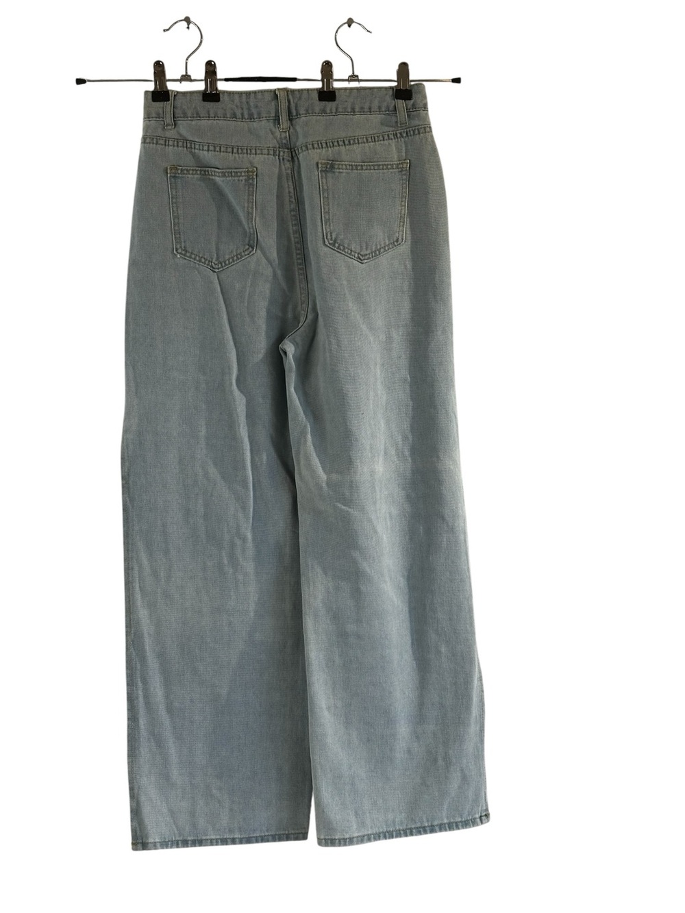 Y2K Pearl Studded Wide Leg Jeans Light Wash Distressed Split Hem Denim Pants - Picture 2 of 16